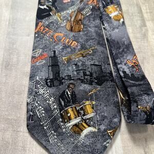 Vintage Americana All That Jazz Club Black Gray Neck Tie‎ Dillards 100% Silk